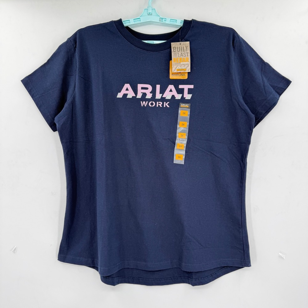 Ariat Rebar Women's Cotton Strong Navy Blue Logo T-Shirt Sz 2X Short Sleeve NWT
